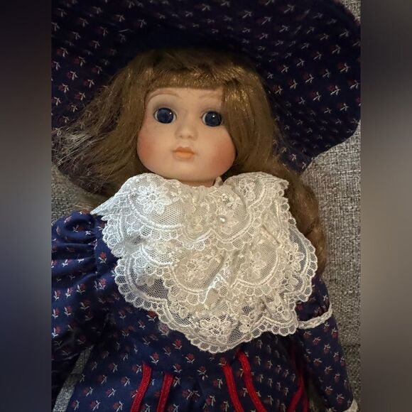 Classic Navy Blue Porcelain Doll with Lace by Victoria Ashley Originals - Picture 4 of 9